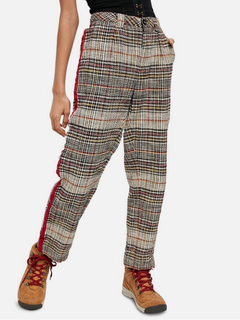 Free People Good Vibes Plaid Straight Leg Pants